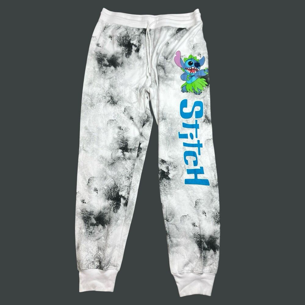 Disney Lilo & Stitch Sweatpants Womens XL Tie Dye White Black‎ Lounge Joggers